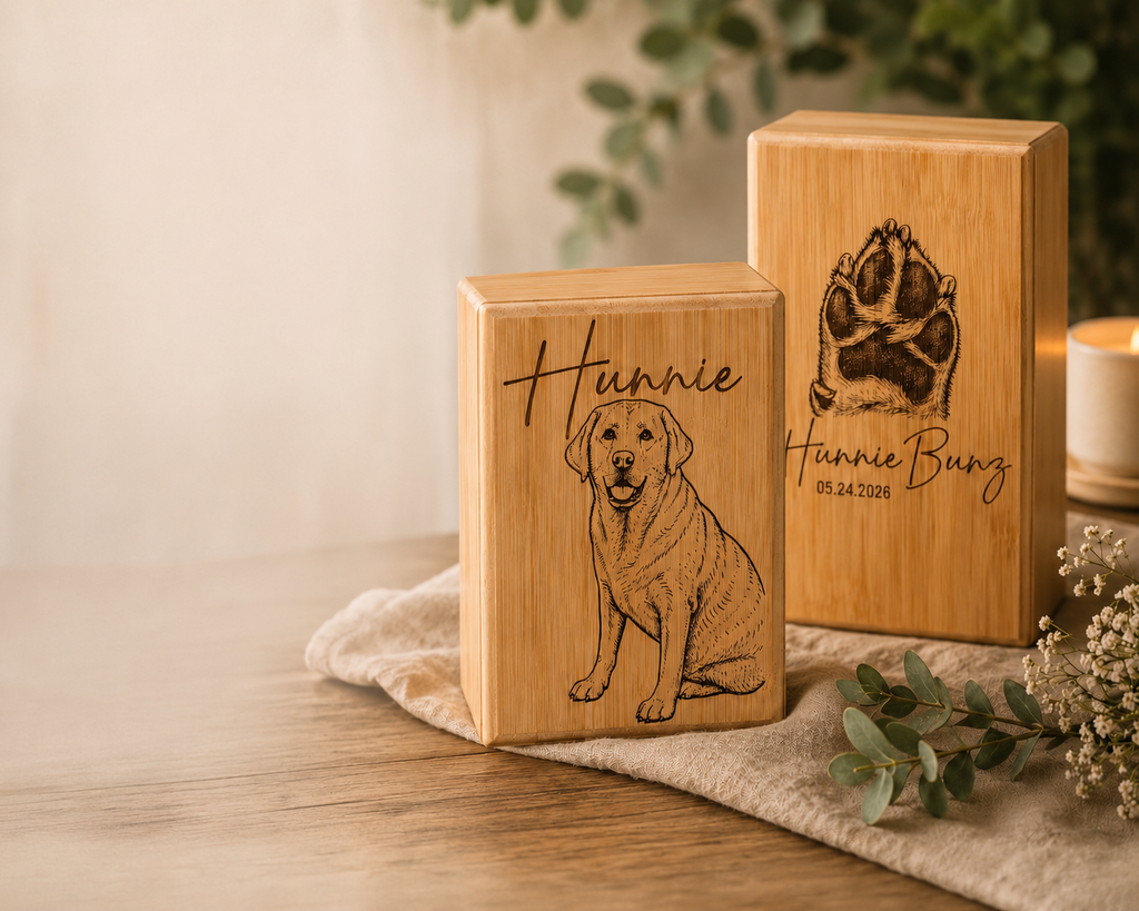 Custom Engraved Wooden Bamboo Urn