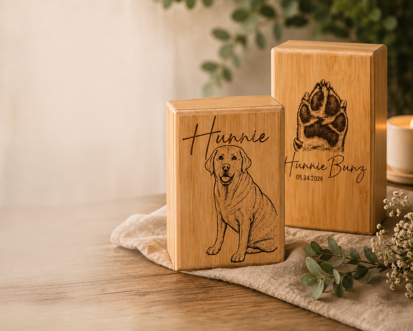 Custom Engraved Wooden Bamboo Urn