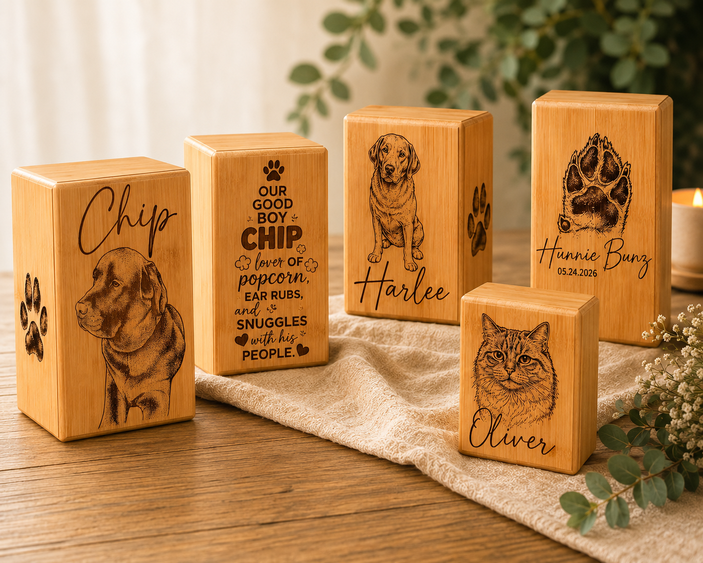 Custom Engraved Wooden Bamboo Urn